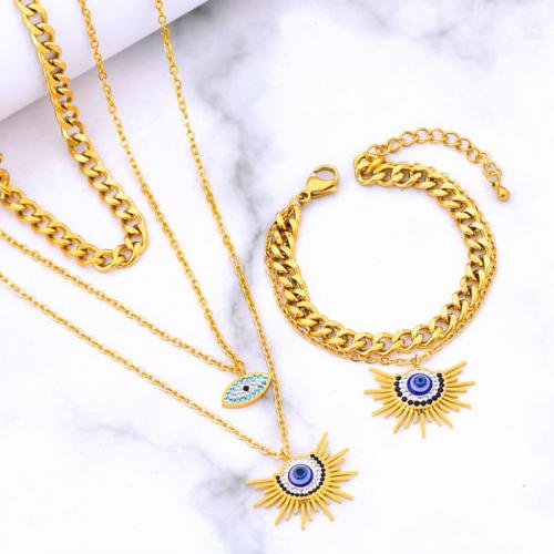 Evil Eye Schmuck-Set, Titanstahl, verschiedene Stile für Wahl & für Frau & mit Strass, goldfarben, verkauft von PC