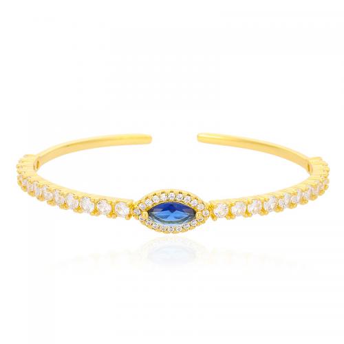 Bracelets en laiton, oeil de cheval, Placage de couleur d'or, bijoux de mode & pavé de micro zircon & pour femme, plus de couleurs à choisir, protéger l'environnement, sans nickel, plomb et cadmium, cuff bangle diameter about 6.4cm, Vendu par PC