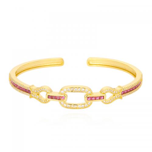 Bracelets en laiton, Placage de couleur d'or, bijoux de mode & pavé de micro zircon & pour femme, plus de couleurs à choisir, protéger l'environnement, sans nickel, plomb et cadmium, cuff bangle diameter about 6.1cm, Vendu par PC