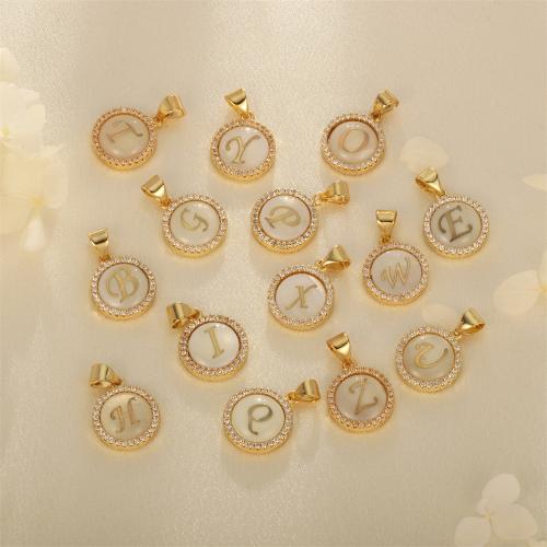 Cubic Zirconia (CZ) Brass Hängen, Mässing, med Cubic Zirconia & Shell, Rund, guldfärg pläterade, DIY & olika mönster för val, fler färger för val, nickel, bly och kadmium gratis, 13x15mm, Säljs av PC