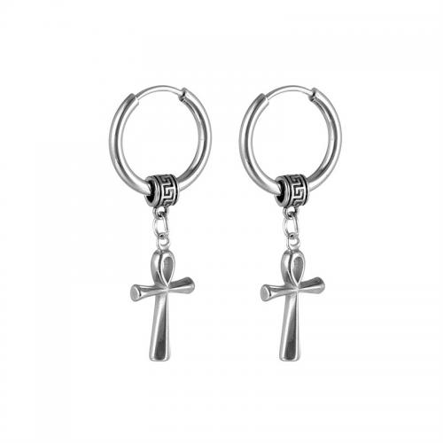 Tíotáiniam Cruach Earring, Cruach Tíotáiniam, Cross, plátáilte, jewelry faisin, airgid, 16x39mm, Díolta De réir PC