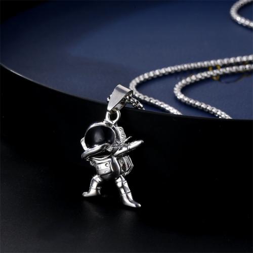 Titanium Steel Necklace with Zinc Alloy Astronaut plated fashion jewelry silver color Length 70 cm Sold By PC