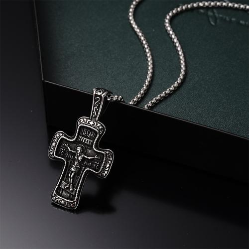 Titanium Steel Necklace Cross plated fashion jewelry silver color Length 70 cm Sold By PC