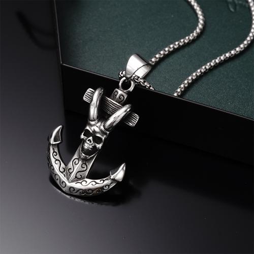 Titan stål halsband, Anchor, plated, mode smycken, silver, Längd 70 cm, Säljs av PC