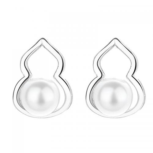 Sterling Silver Juvelyrika Auskarai, 925 Sterling Silver, su Plastikiniai Perlas, Calabash, padengtą, moters, daugiau spalvų pasirinkimas, 10.80x8mm, Pardavė Pora