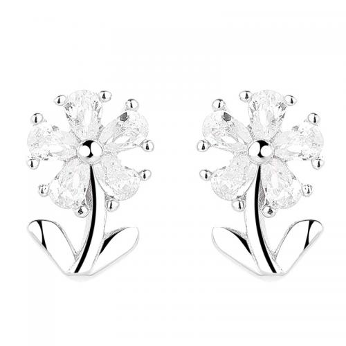 Cubic Zirconia micro pavimenta Sterling Silver Earring, 925 argento sterlina, Petali, placcato, Micro spianare cubic zirconia & per la donna, nessuno, 11x7mm, Venduto da coppia