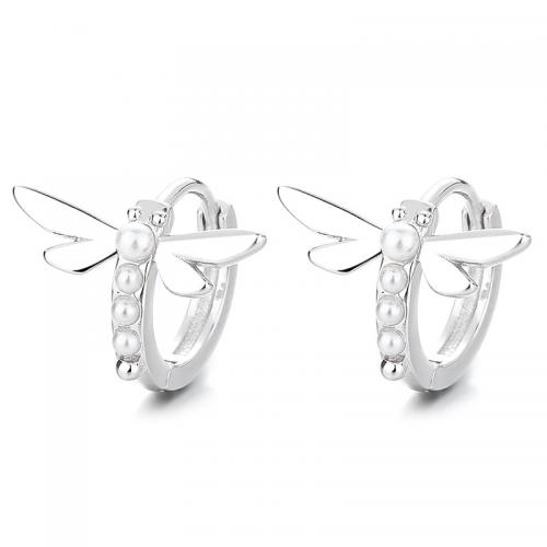 925 Sterling Silver Hoop Earrings with Plastic Pearl plated for woman Sold By Pair