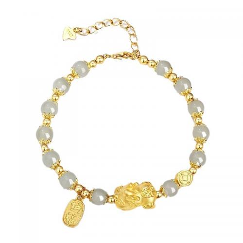 Hetian Jade bracelet, avec Argent sterling 925, bête sauvage Fabuleuse, Placage de couleur d'or, style folk & pour femme, Longueur Environ 6 pouce, Vendu par PC