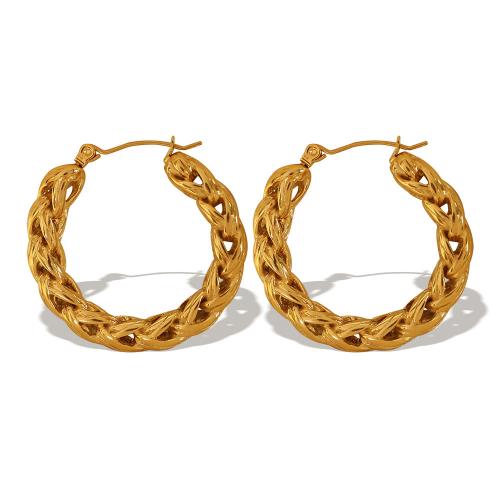 Mens acier inoxydable Hoop boucles d'oreilles, Acier inoxydable 304, bijoux de mode & pour femme, doré, 34x33mm, Vendu par paire