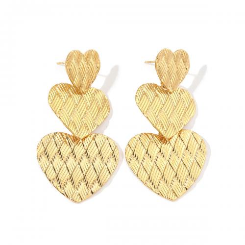 Pendientes de Acero Inoxidable, acero inoxidable 304, Corazón, chapado en oro de 18 K, Joyería & para mujer, dorado, 52x26mm, Vendido por Par