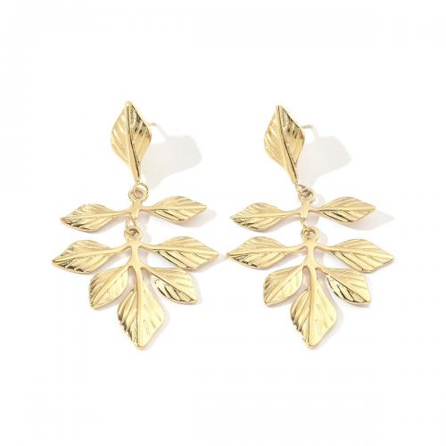 Stainless Steel Stud Earrings 304 Stainless Steel Leaf 18K gold plated fashion jewelry & for woman golden Sold By Pair