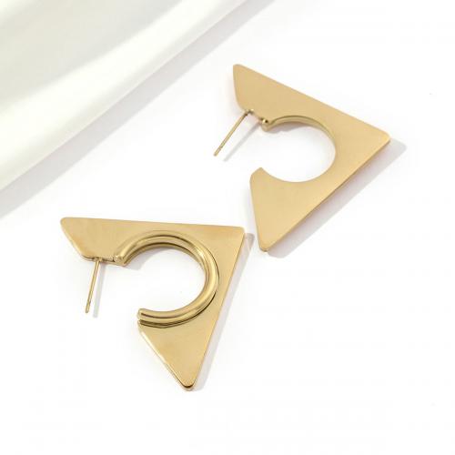 Rostfritt stål Stud Örhängen, 304 rostfritt stål, Triangle, 18K guldpläterad, mode smycken & för kvinna, gyllene, 43x28mm, Säljs av Par