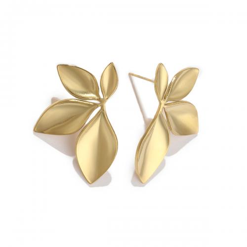 Pendientes de Acero Inoxidable, acero inoxidable 304, Pétalos, chapado en oro de 18 K, Joyería & para mujer, dorado, 34x22mm, Vendido por Par