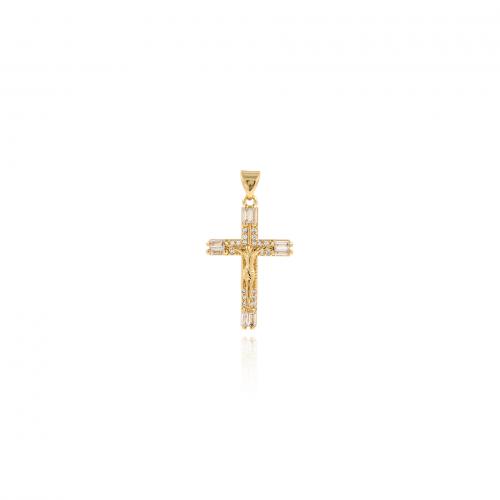 Cubic Zirconia Micro Pave Brass Pendant Cross 18K gold plated fashion jewelry & DIY & micro pave cubic zirconia nickel lead & cadmium free Sold By PC