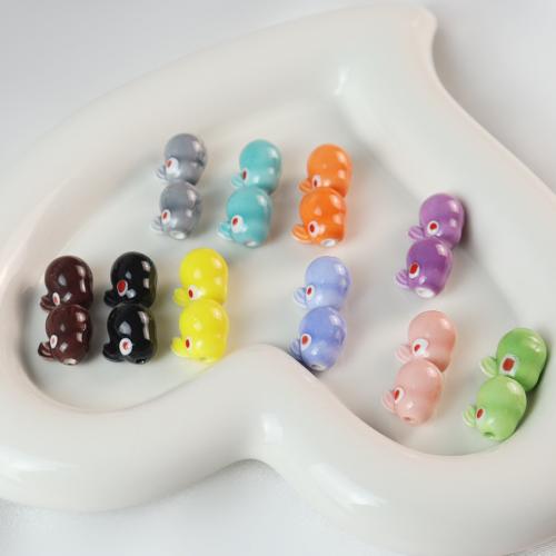 Perles bijoux en porcelaine, lapin, vernis au four, bijoux de mode & DIY, plus de couleurs à choisir, 13x14mm, Environ 100PC/sac, Vendu par sac