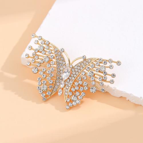 Zinc Alloy Brocher, Butterfly, forgyldt, for kvinde & med rhinestone, flere farver til valg, nikkel, bly & cadmium fri, Solgt af PC