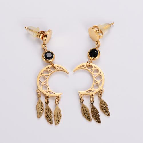 Cruach dhosmálta Buail Earring, 316L Cruach dhosmálta, 18K ór plátáilte, jewelry faisin & do bhean & le rhinestone, órga, 45mm, Díolta De réir Péire