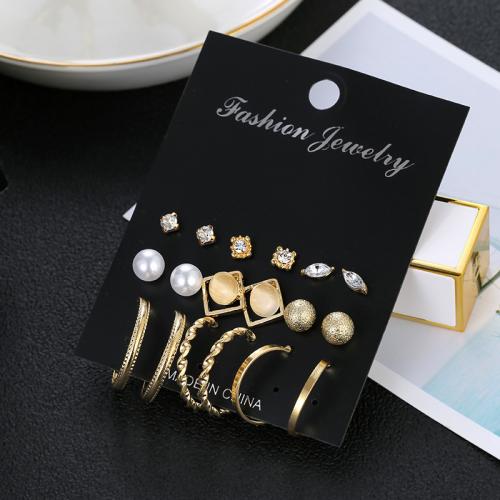 Lo zinco in lega Stud Earring, lega in zinco, with perla in plastica, nove pezzi & stili diversi per la scelta & per la donna & con strass, nessuno, assenza di nichel,piombo&cadmio, Venduto da set