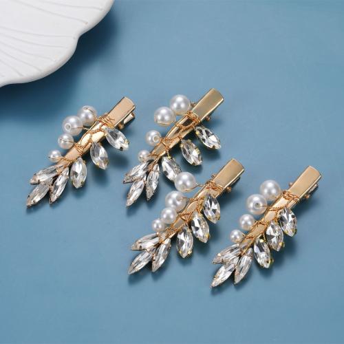 Bek Clips, Zinc Alloy, met Plastic Pearl, 4 stuks & voor vrouw & met strass, meer kleuren voor de keuze, nikkel, lood en cadmium vrij, 60x30mm, Verkocht door Stel