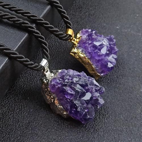 Natürlicher Quarz Anhänger, Amethyst, mit Messing, goldfarben plattiert, unisex, keine, frei von Nickel, Blei & Kadmium, The size of the pendant is 22-38MM, verkauft von PC