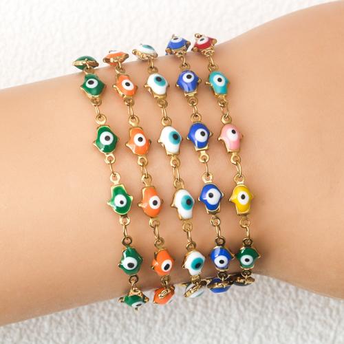 Bracelet Evil Eye bijoux, Acier titane, avec 5CM chaînes de rallonge, Placage de couleur d'or, motif de mauvais œil & pour femme & émail, plus de couleurs à choisir, Longueur 17 cm, Vendu par PC