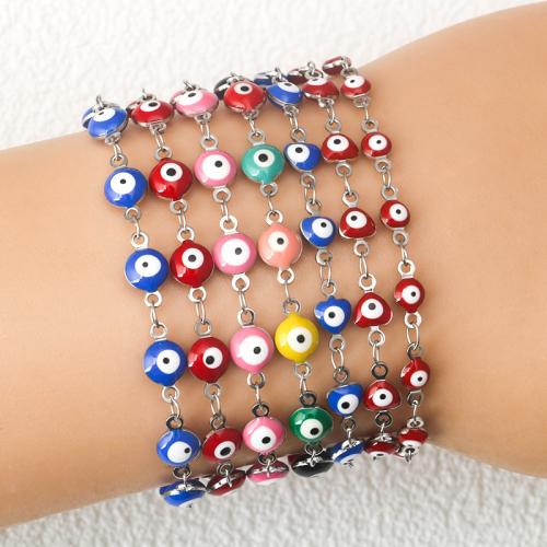 Evil Eye sieraden Armband, Titanium Staal, met 5CM extender keten, silver plated, boze oog patroon & voor vrouw & glazuur, meer kleuren voor de keuze, Lengte 17 cm, Verkocht door PC