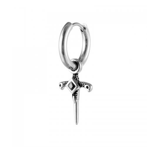 Tíotáiniam Cruach Earring, Cruach Tíotáiniam, Cross, plátáilte, jewelry faisin, airgid, 15x33mm, Díolta De réir PC