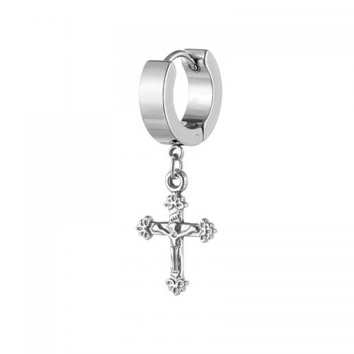 Titan stål örhänge, Cross, plated, mode smycken, silver, 13x37mm, Säljs av PC