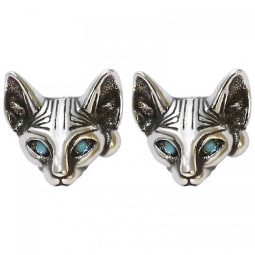 Pendientes de Perno en Latón, metal, Gato, Joyería & unisexo, libre de níquel, plomo & cadmio, 10mm, Vendido por Par