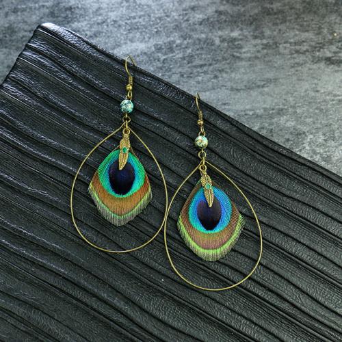 Zinc Alloy Drop Earrings with Feather fashion jewelry & for woman nickel lead & cadmium free Sold By Pair