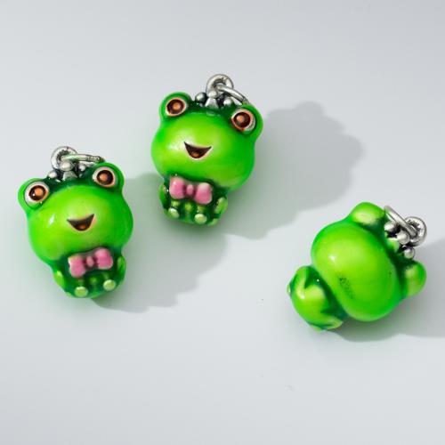 925 Sterling Sølv vedhæng, Frog, du kan DIY & epoxy sticker, grøn, 19x13.50x11mm, Solgt af PC