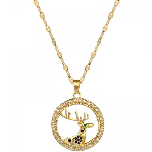 Titantium acciaio collana, with ottone, with 2inch extender chain, Cervo, placcato color oro, per la donna & con strass & cavo, Lunghezza Appross. 15.7 pollice, Venduto da PC