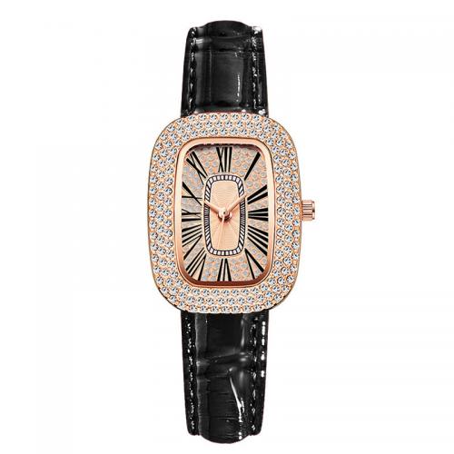 Dames polshorloges, Zinc Alloy, met Leer & Glas & 304 roestvrij staal, Leven waterbestendig & Chinese beweging & voor vrouw & met strass, meer kleuren voor de keuze, nikkel, lood en cadmium vrij, Dial diameter: 30mm,Thickness: 10mm, Verkocht door PC