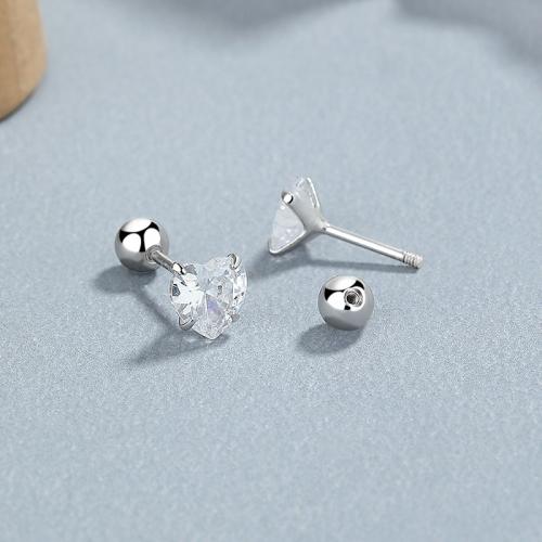 Pendientes de Micro Pavé de Zirconía Cúbica en Plata de Ley, Plata de ley 925, Corazón, Joyería & diverso tamaño para la opción & micro arcilla de zirconia cúbica & para mujer, libre de níquel, plomo & cadmio, Vendido por Par