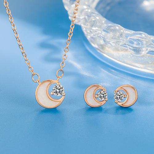 Gioielli Brass Set, Orecchino a bottone & Collana, ottone, with 1.97inch extender chain, placcato, gioielli di moda & stili diversi per la scelta & Micro spianare cubic zirconia & per la donna, nessuno, assenza di nichel,piombo&cadmio, 7x7mm, Lunghezza Appross. 15.75 pollice, Venduto da set