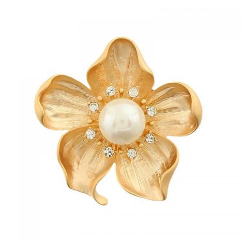 Zinc Alloy Brocher, med tjekkisk & Plastic Pearl, Flower, mode smykker & for kvinde, gylden, nikkel, bly & cadmium fri, 43x43mm, Solgt af PC