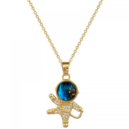 Titantium acciaio collana, with resina & ottone, with 2inch extender chain, Astronauta, placcato color oro, per la donna & con strass, Lunghezza Appross. 15.7 pollice, Venduto da PC