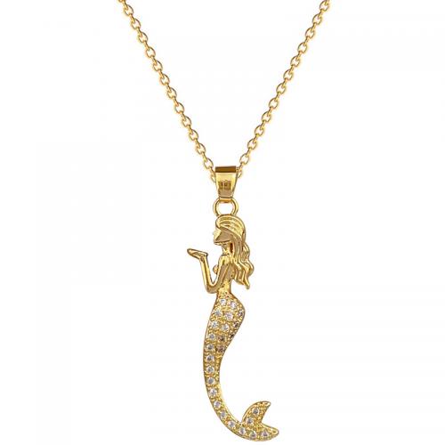 Acier titane collier, avec laiton, avec 2inch chaînes de rallonge, sirène, Placage de couleur d'or, pour femme & avec strass, Longueur Environ 15.7 pouce, Vendu par PC