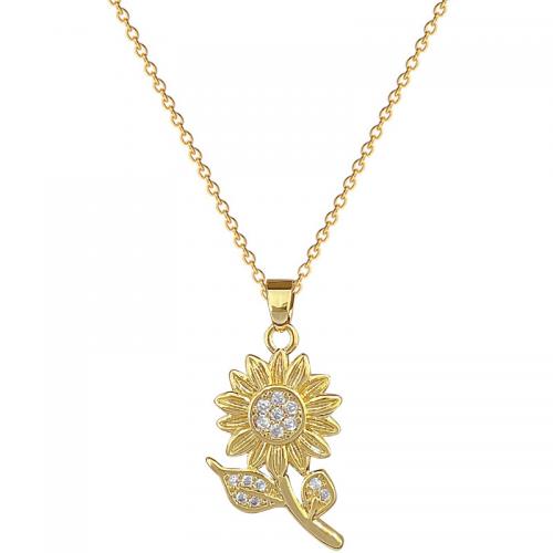 Titantium acciaio collana, with ottone, with 2inch extender chain, Girasole, placcato color oro, Micro spianare cubic zirconia & per la donna, Lunghezza Appross. 15.7 pollice, Venduto da PC