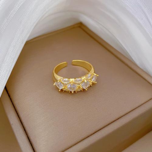 laiton Cuff Bague, Plaqué d'or, pavé de micro zircon & pour femme, Taille:8, Vendu par PC