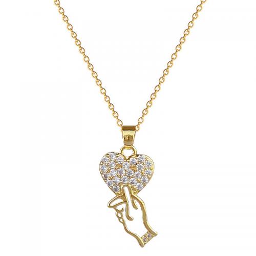 Titantium acciaio collana, with ottone, with 2inch extender chain, Cuore, placcato color oro, per la donna & con strass & cavo, Lunghezza Appross. 15.7 pollice, Venduto da PC