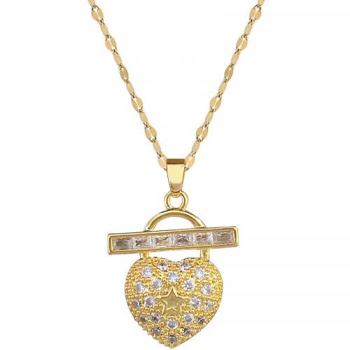 Titantium acciaio collana, with ottone, with 2inch extender chain, Cuore, placcato color oro, per la donna & con strass, Lunghezza Appross. 15.7 pollice, Venduto da PC