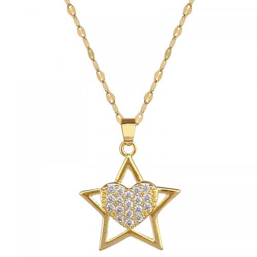 Acier titane collier, avec laiton, avec 2inch chaînes de rallonge, étoile, Placage de couleur d'or, pour femme & avec strass & creux, Longueur Environ 15.7 pouce, Vendu par PC