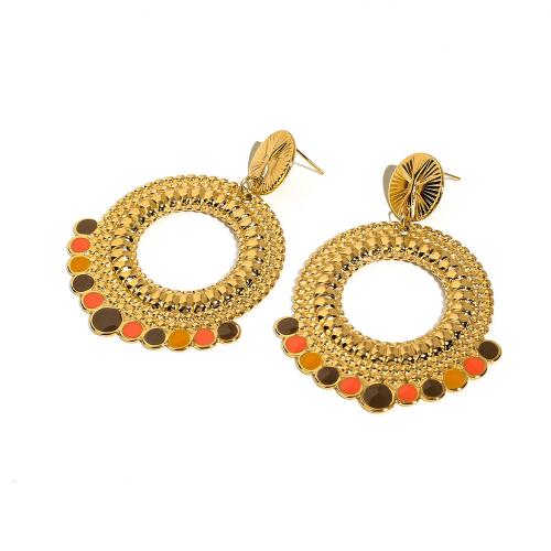 Stainless Steel Drop Earring 304 Stainless Steel 18K gold plated fashion jewelry & for woman & enamel golden Sold By Pair