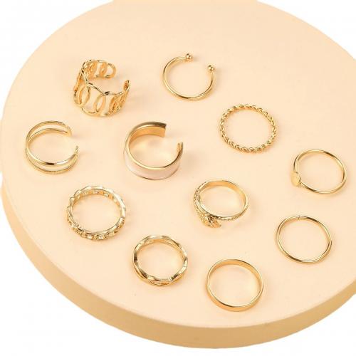 Cink Alloy Ring Set, Cink ötvözet, galvanizált, tizenegy darab & divat ékszerek & a nő, arany, nikkel, ólom és kadmium mentes, Által értékesített Set