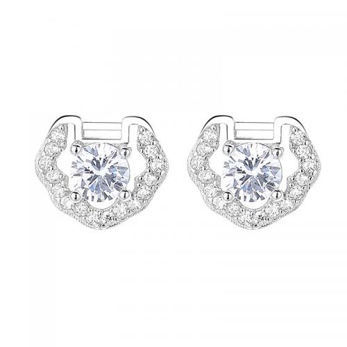 Cubic Zirconia micro pavimenta Sterling Silver Earring, 925 argento sterlina, placcato, Micro spianare cubic zirconia & per la donna, color platino, 9x9.20mm, Venduto da coppia