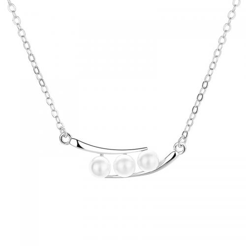 925 Sterling Silver Necklaces with Plastic Pearl with 5CM extender chain plated for woman Length Approx 40 cm Sold By PC