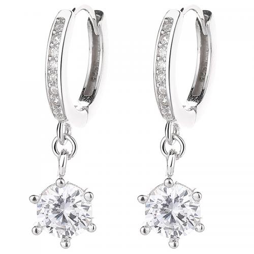 Cubic Zirconia micro pavimenta Sterling Silver Earring, 925 argento sterlina, placcato, Micro spianare cubic zirconia & per la donna, color platino, 21.50x6mm, Venduto da coppia