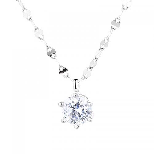 Kubieke Zircon Micro effenen Sterling zilveren ketting, 925 Sterling Zilver, met 6CM extender keten, plated, micro pave zirconia & voor vrouw, platina kleur, Lengte Ca 40 cm, Verkocht door PC