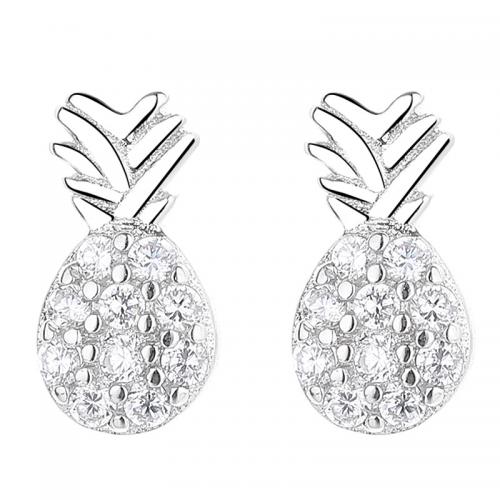 Cubic Zirconia micro pavimenta Sterling Silver Earring, 925 argento sterlina, Ananas, placcato, Micro spianare cubic zirconia & per la donna, nessuno, 8.20x4.30mm, Venduto da coppia